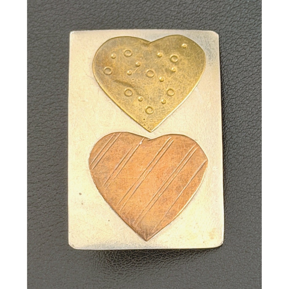 Vintage Heart Brooch Mixed Metal Rectangular Artisan